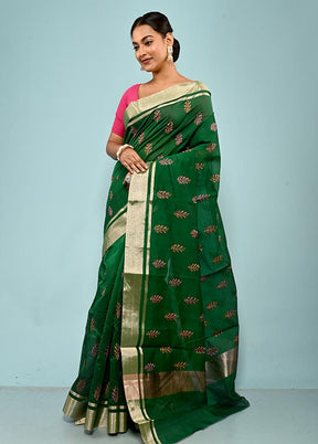 Green Cotton Saree With Blouse Piece - Indian Silk House Agencies