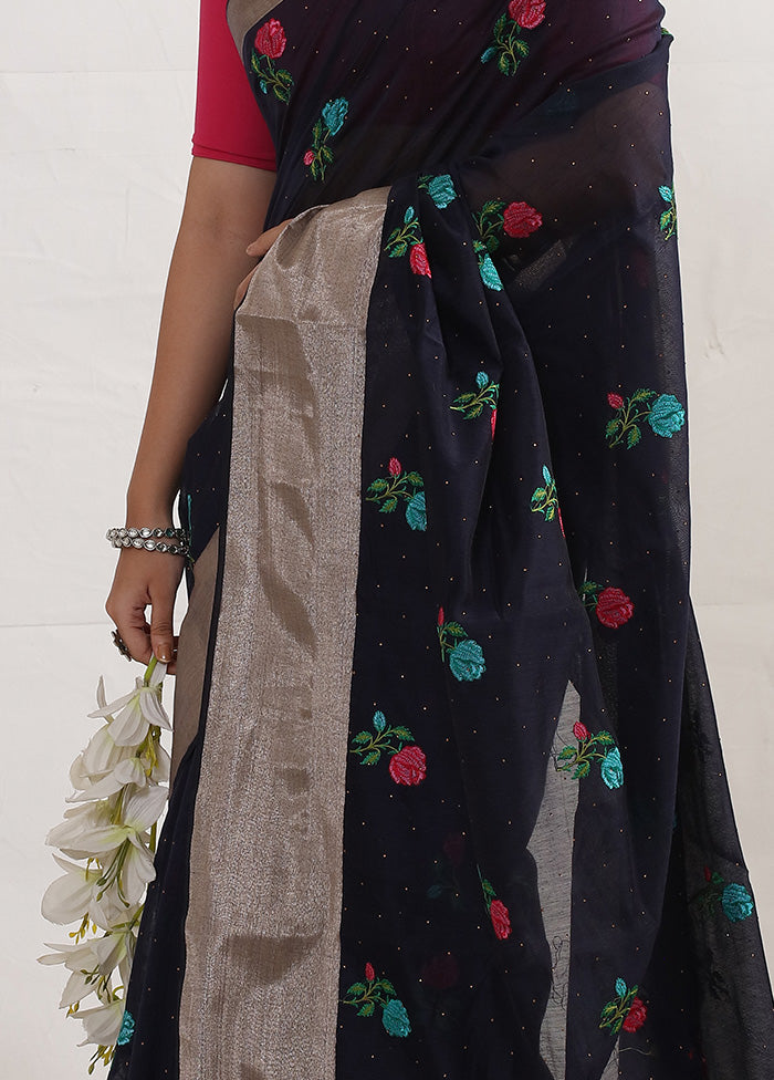 Black Cotton Saree With Blouse Piece - Indian Silk House Agencies