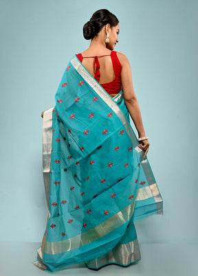 Blue Cotton Saree With Blouse Piece - Indian Silk House Agencies