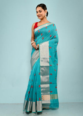 Blue Cotton Saree With Blouse Piece - Indian Silk House Agencies