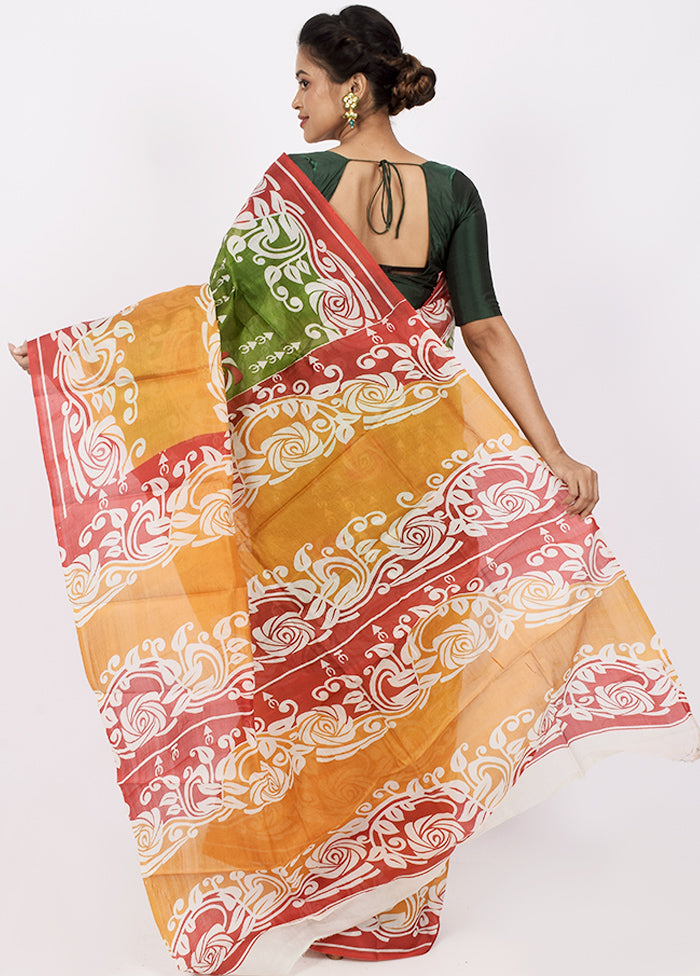 Green Pure Printed Silk Saree Without Blouse Piece - Indian Silk House Agencies