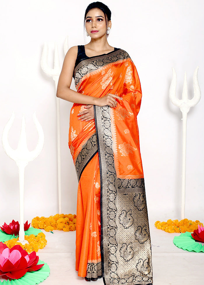 Rust Dupion Silk Saree With Blouse Piece - Indian Silk House Agencies