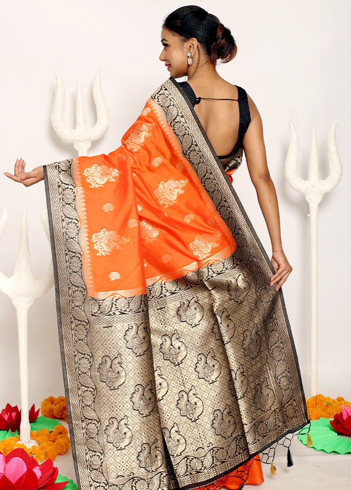 Rust Dupion Silk Saree With Blouse Piece - Indian Silk House Agencies