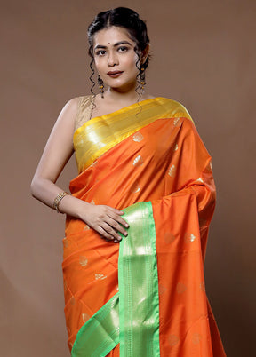 Orange Kanjivaram Silk Saree With Blouse Piece - Indian Silk House Agencies