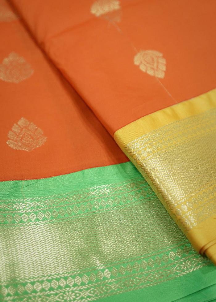 Orange Kanjivaram Silk Saree With Blouse Piece - Indian Silk House Agencies