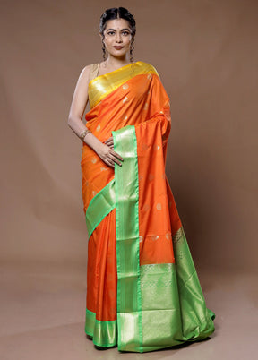 Orange Kanjivaram Silk Saree With Blouse Piece - Indian Silk House Agencies