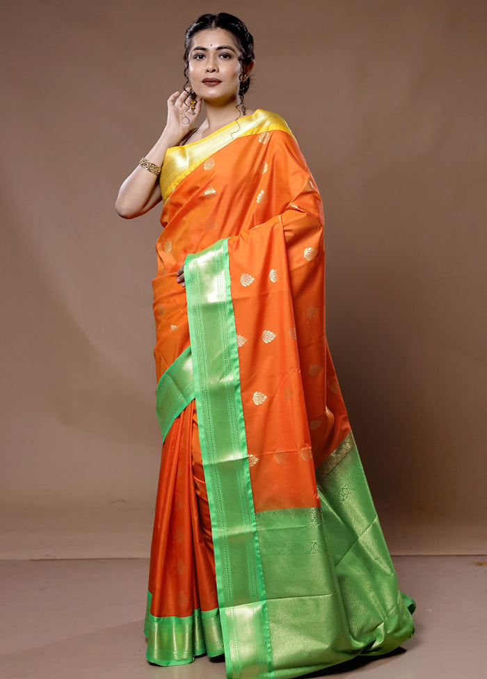 Orange Kanjivaram Silk Saree With Blouse Piece - Indian Silk House Agencies