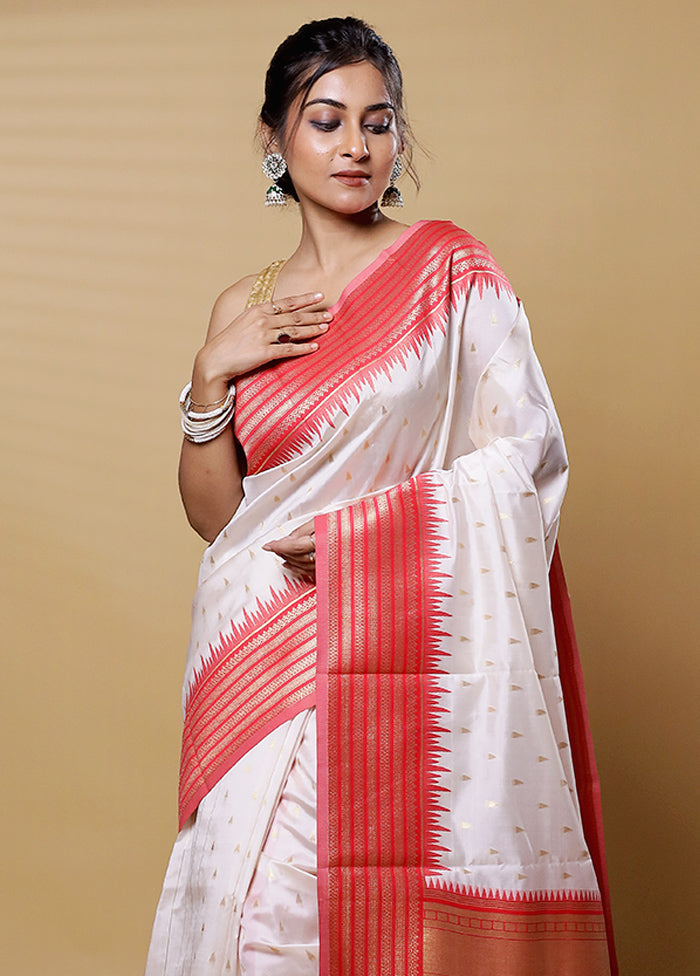 White Dupion Silk Saree With Blouse Piece