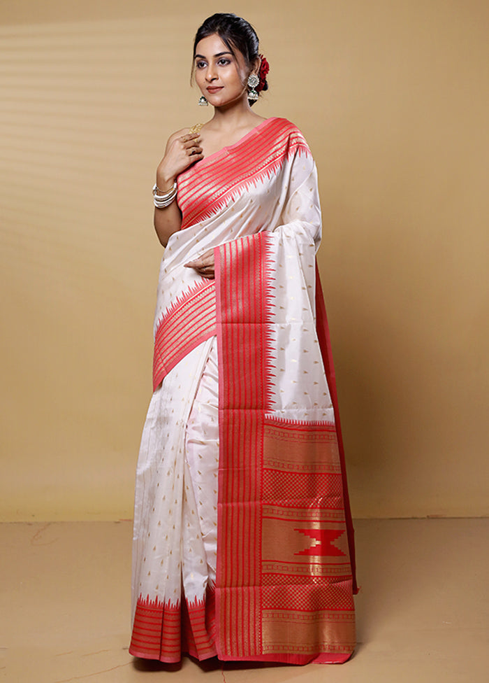 White Dupion Silk Saree With Blouse Piece