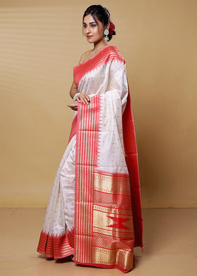 White Dupion Silk Saree With Blouse Piece