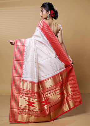 White Dupion Silk Saree With Blouse Piece