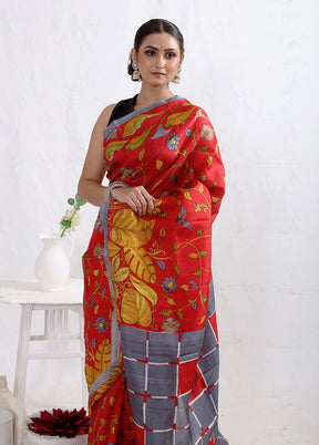 Red Printed Pure Silk Saree With Blouse Piece - Indian Silk House Agencies