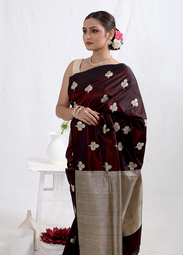 Maroon Katan Pure Silk Saree With Blouse Piece - Indian Silk House Agencies