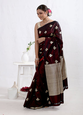 Maroon Katan Pure Silk Saree With Blouse Piece - Indian Silk House Agencies