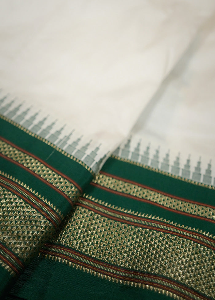 Cream Kanjivaram Pure Silk Saree With Blouse Piece - Indian Silk House Agencies