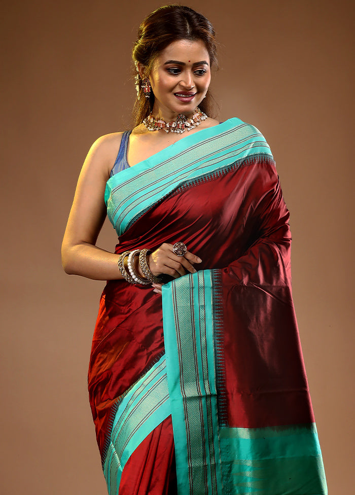 Maroon Pure Kanjivaram Silk Saree With Blouse Piece - Indian Silk House Agencies