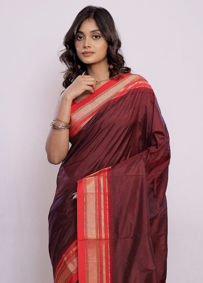 Brown Kanjivaram Pure Silk Saree With Blouse Piece - Indian Silk House Agencies