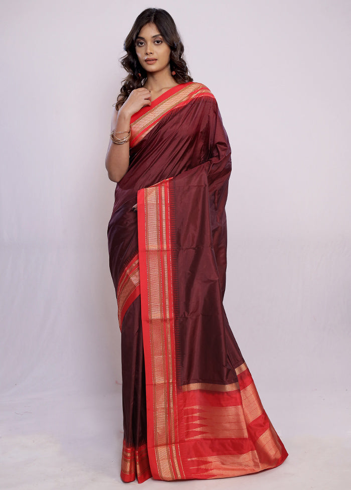 Brown Kanjivaram Pure Silk Saree With Blouse Piece - Indian Silk House Agencies