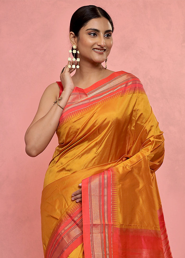 Yellow Kanjivaram Pure Silk Saree With Blouse Piece - Indian Silk House Agencies