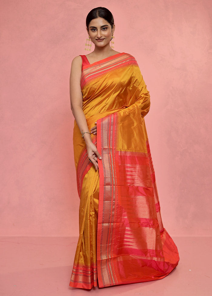 Yellow Kanjivaram Pure Silk Saree With Blouse Piece - Indian Silk House Agencies