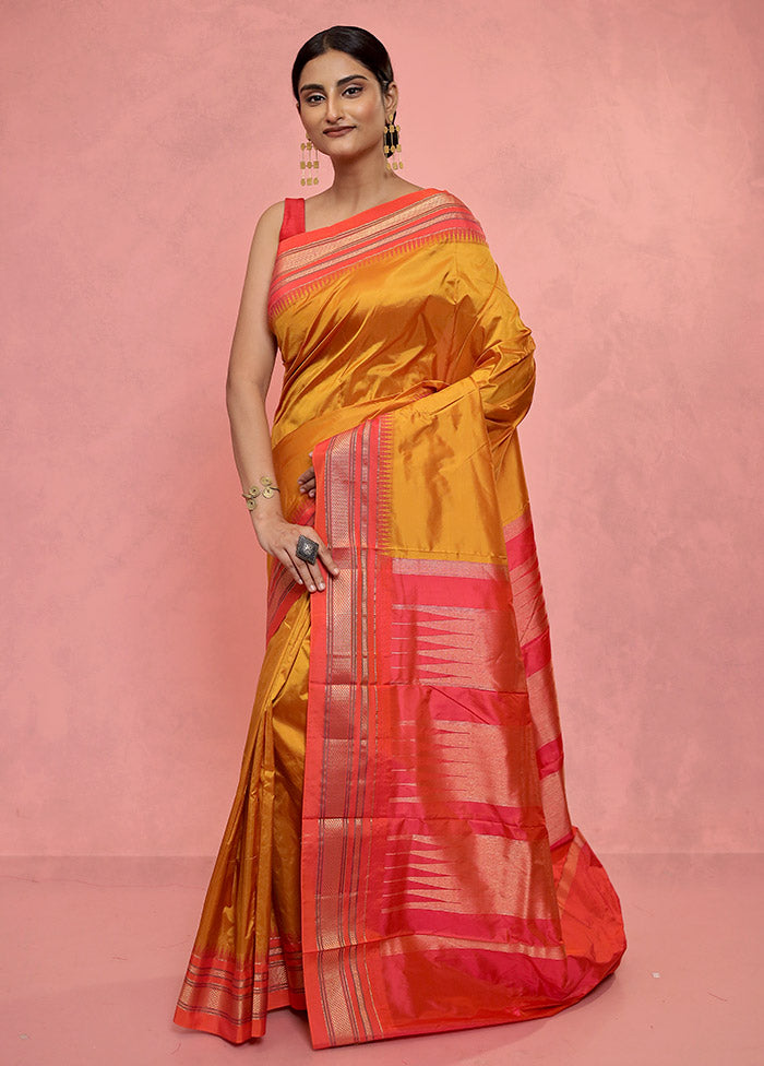 Yellow Kanjivaram Pure Silk Saree With Blouse Piece - Indian Silk House Agencies