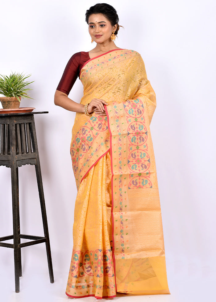 Yellow Kora Silk Saree With Blouse Piece - Indian Silk House Agencies