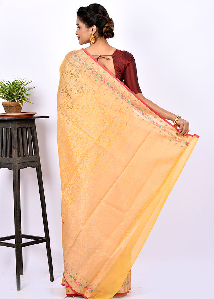 Yellow Kora Silk Saree With Blouse Piece - Indian Silk House Agencies