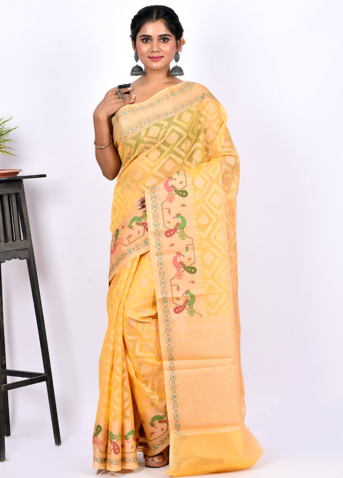 Yellow Kora Silk Saree Without Blouse Piece - Indian Silk House Agencies