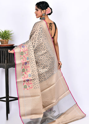 Grey Kora Silk Saree Without Blouse Piece - Indian Silk House Agencies