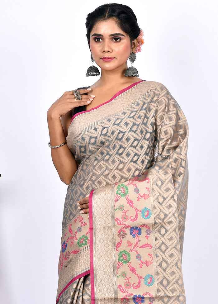 Grey Kora Silk Saree Without Blouse Piece - Indian Silk House Agencies