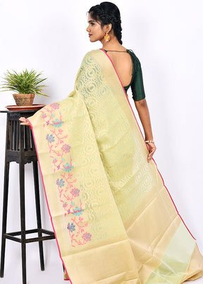 Mint Green Kora Silk Saree With Blouse Piece - Indian Silk House Agencies