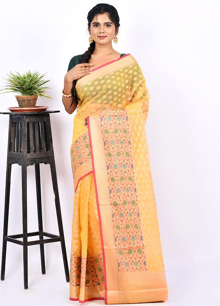 Yellow Kora Silk Saree With Blouse Piece - Indian Silk House Agencies