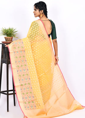 Yellow Kora Silk Saree With Blouse Piece - Indian Silk House Agencies