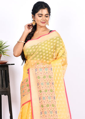 Yellow Kora Silk Saree With Blouse Piece - Indian Silk House Agencies