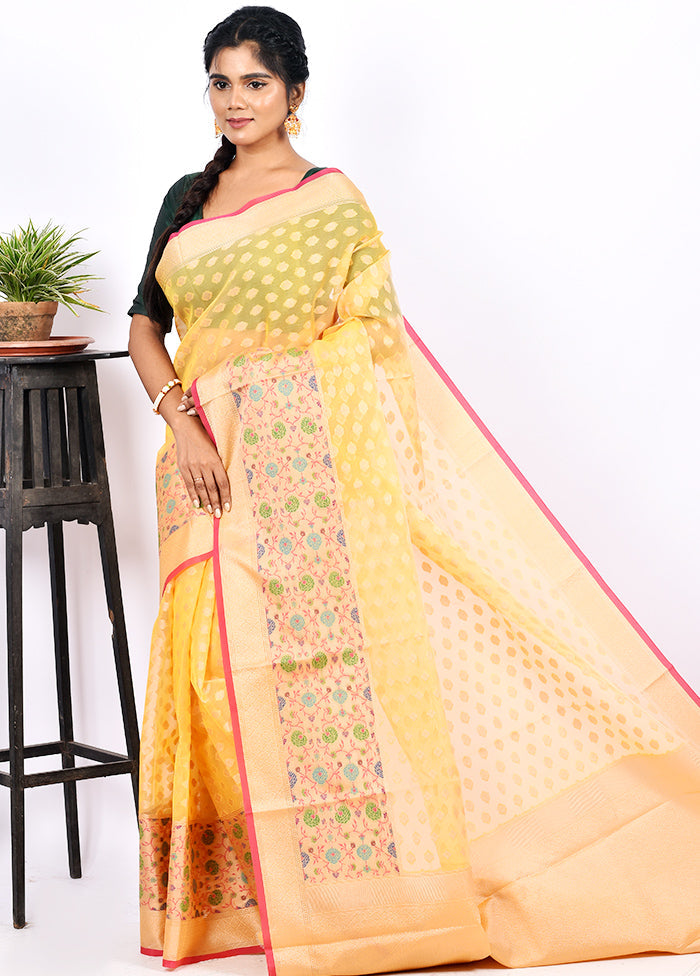 Yellow Kora Silk Saree With Blouse Piece - Indian Silk House Agencies