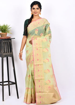 Mint Green Kora Silk Saree With Blouse Piece - Indian Silk House Agencies