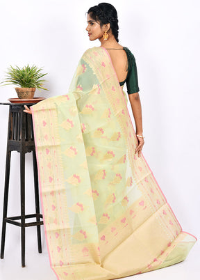 Mint Green Kora Silk Saree With Blouse Piece - Indian Silk House Agencies