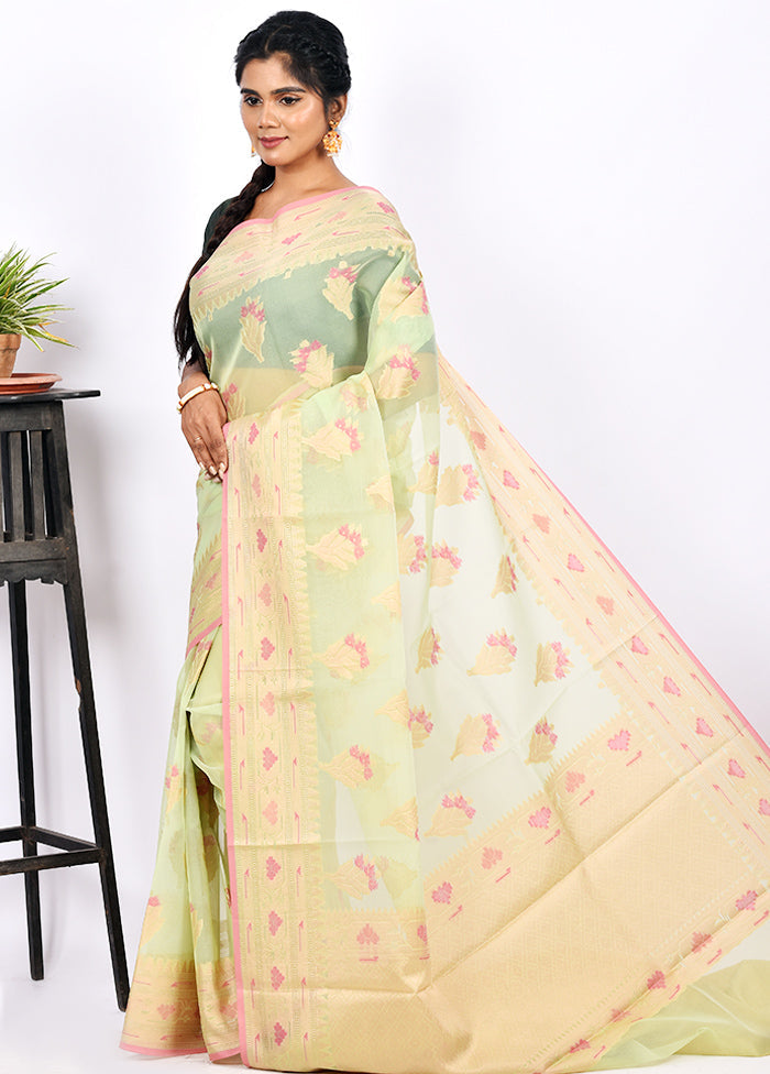 Mint Green Kora Silk Saree With Blouse Piece - Indian Silk House Agencies