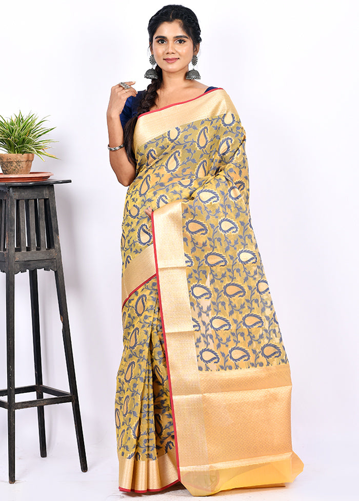 Yellow Kora Silk Saree With Blouse Piece - Indian Silk House Agencies