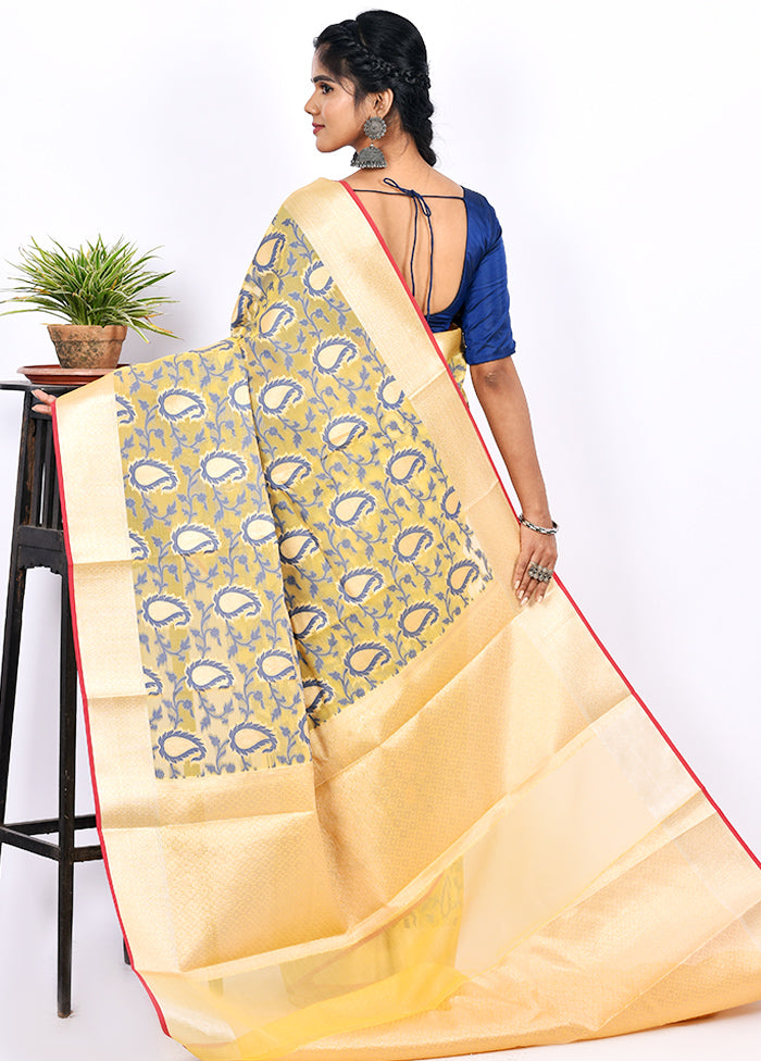 Yellow Kora Silk Saree With Blouse Piece - Indian Silk House Agencies