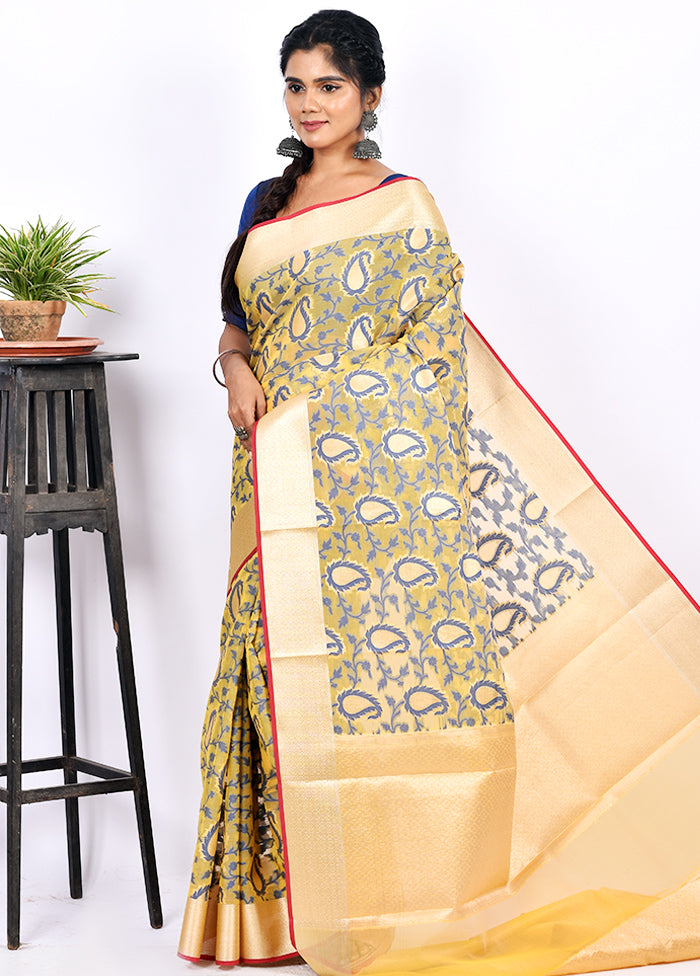 Yellow Kora Silk Saree With Blouse Piece - Indian Silk House Agencies