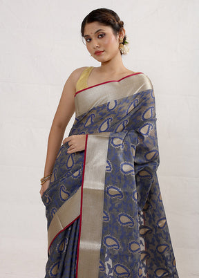 Cerulean Blue Kora Silk Saree With Blouse Piece - Indian Silk House Agencies