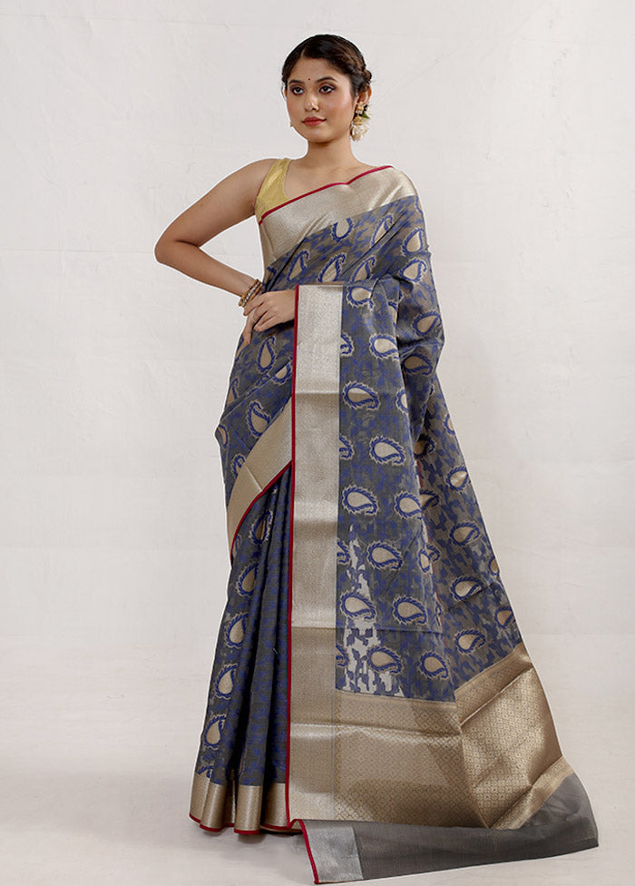 Cerulean Blue Kora Silk Saree With Blouse Piece - Indian Silk House Agencies