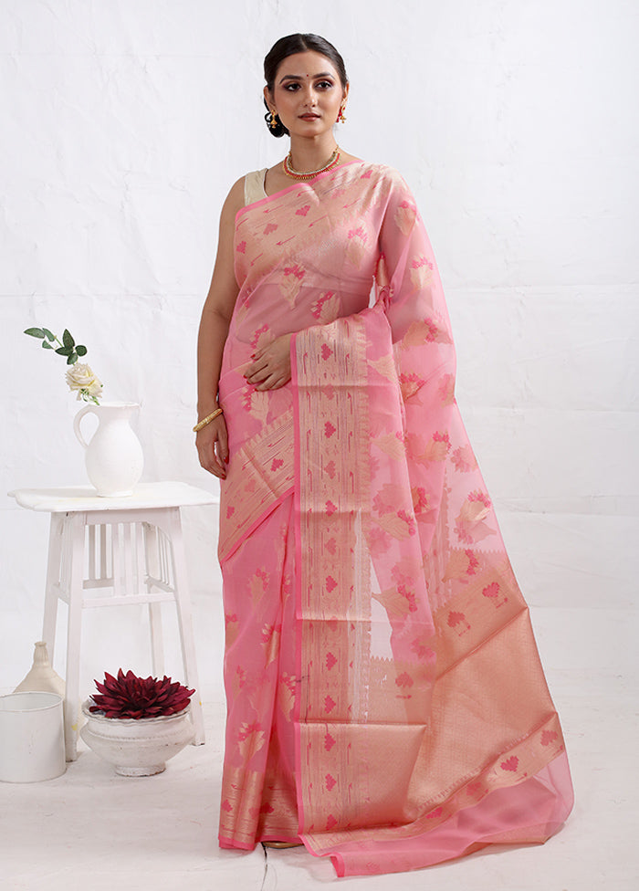 Pink Kora Silk Saree With Blouse Piece - Indian Silk House Agencies