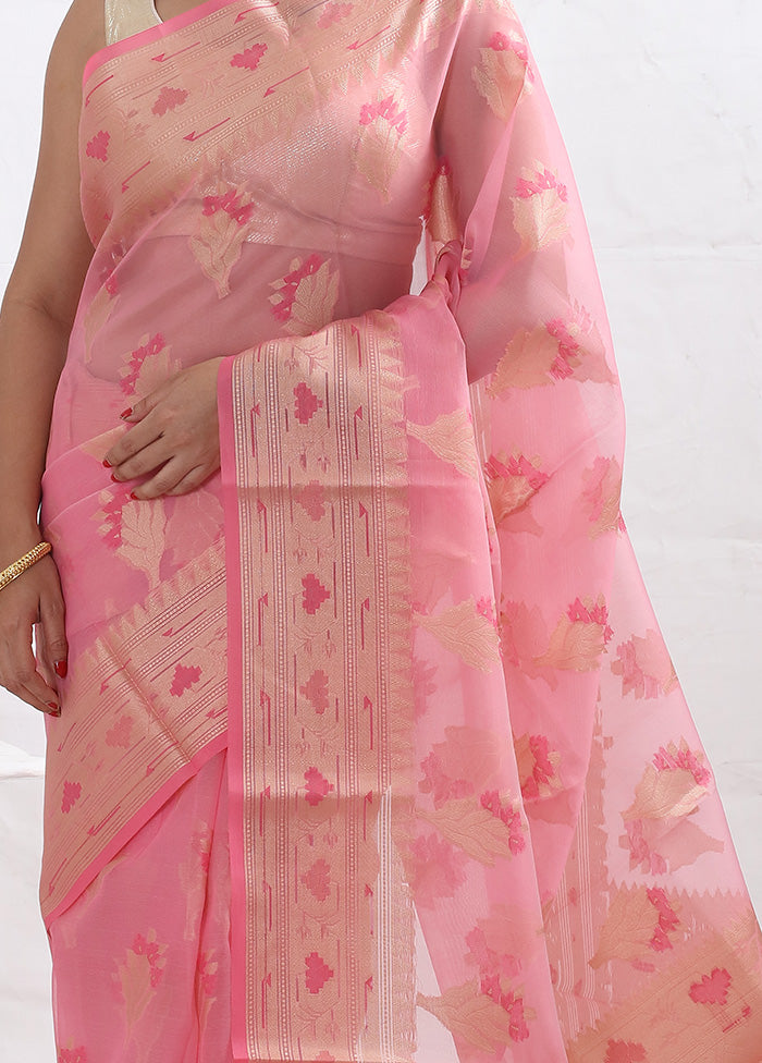 Pink Kora Silk Saree With Blouse Piece - Indian Silk House Agencies