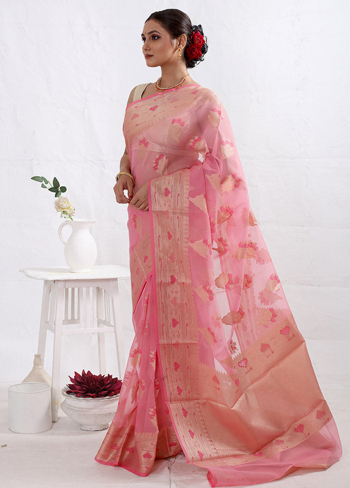 Pink Kora Silk Saree With Blouse Piece - Indian Silk House Agencies