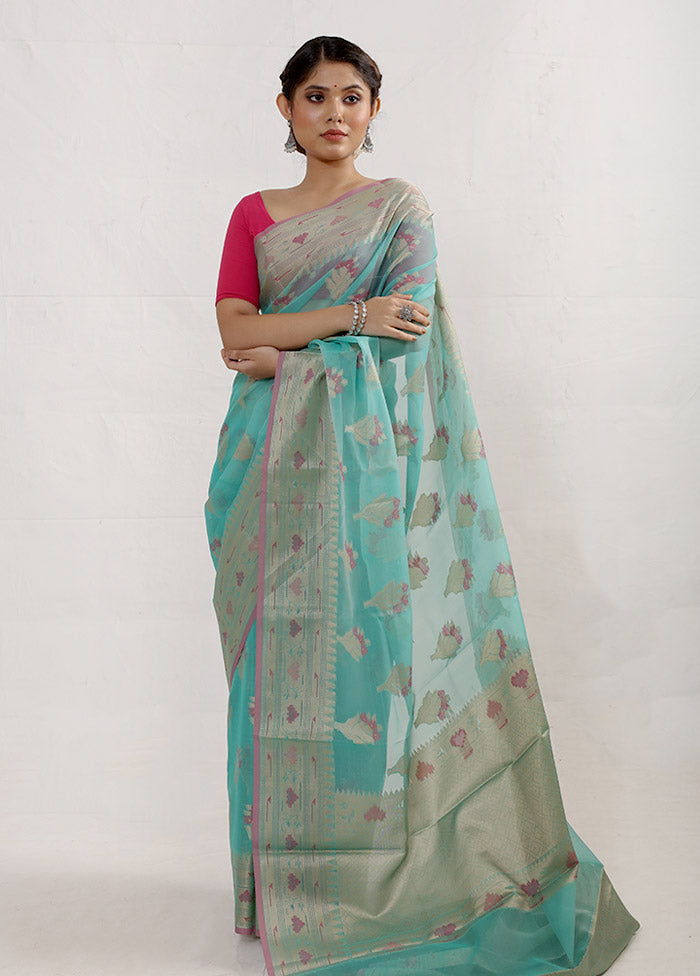 Green Kora Silk Saree With Blouse Piece - Indian Silk House Agencies