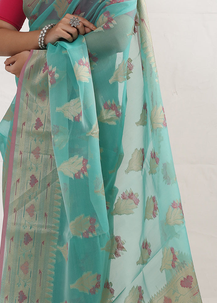 Green Kora Silk Saree With Blouse Piece - Indian Silk House Agencies