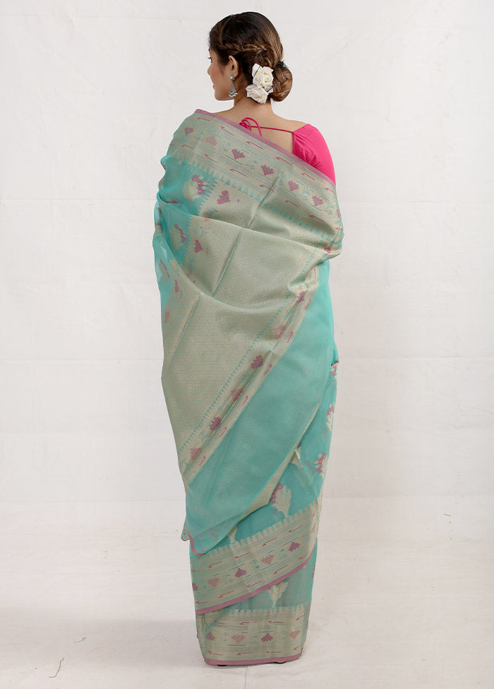 Green Kora Silk Saree With Blouse Piece - Indian Silk House Agencies