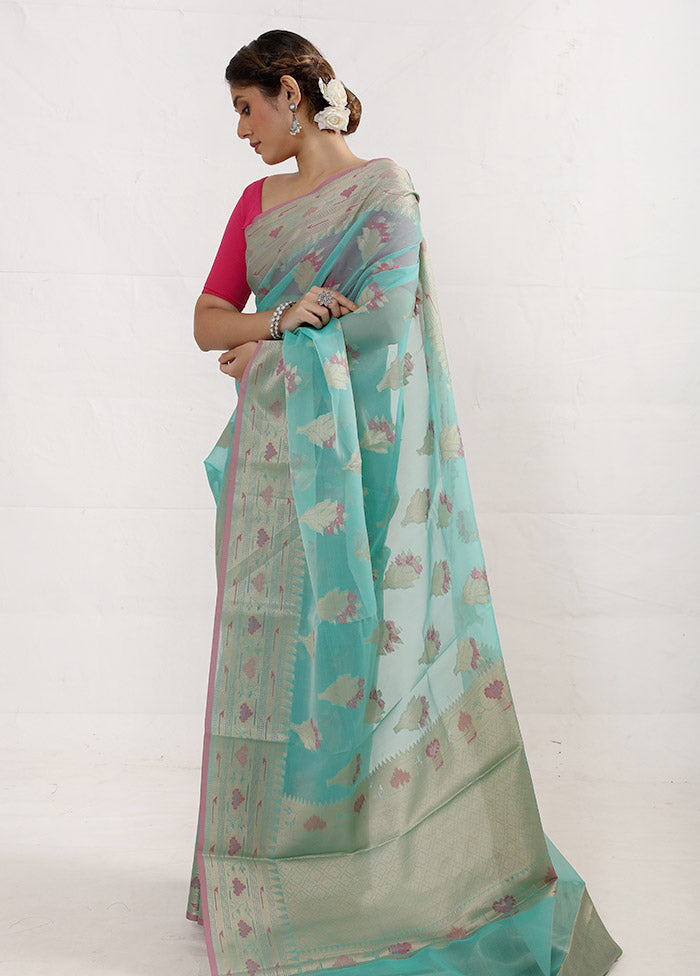 Green Kora Silk Saree With Blouse Piece - Indian Silk House Agencies